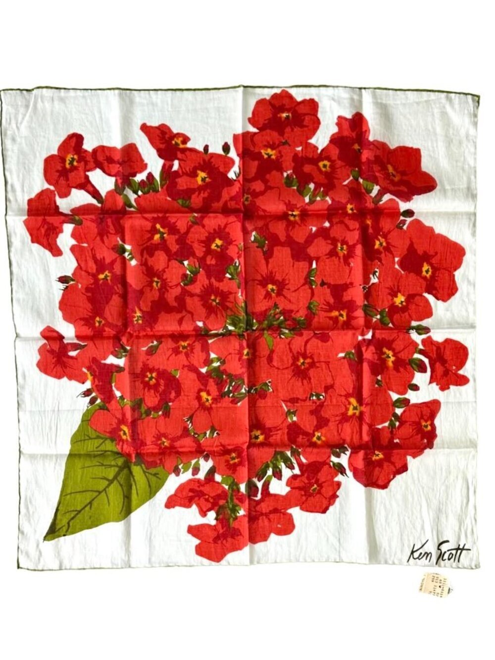 Vintage Ken Scott Cotton Floral Square Scarf Original 1976 Price Tag Attached